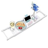 Qualitätsmaterialien: Badewannenregale bestehen aus hochwertigem MDF,Robust, stabil und langlebig, es ist nicht leicht für lange Zeit zu verformen, leicht zu reinigen und zu pflegen.