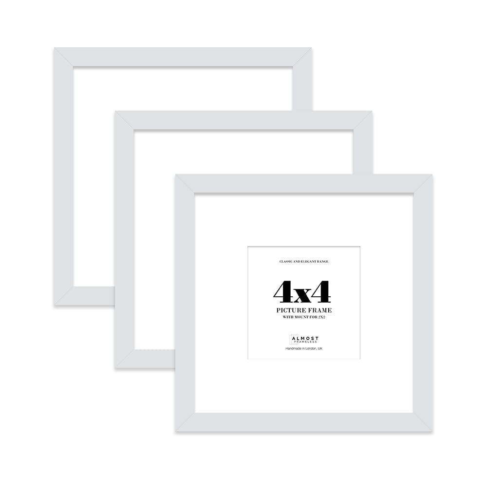4x4 Light Grey Picture Frame with Mount for 2x2 Photos, Prints - Modern Square Wall Frame, Set of 3