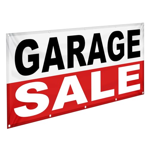 HunnmingRe 3x8 ft Garage Sale Fabric Store Sale Sign Reusable Large Advertising Banner with Metal...