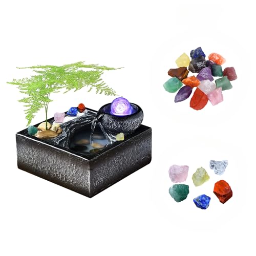 7.87 Inch-Desktop Fountain & Flowing Water Fortune Ornament Ball Recirculating Water-Applicable to Indoor Decoration & Sleeping Aid+Free 10PCS Natural Crystals