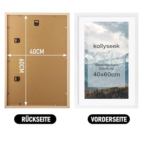 kollyseek Picture Frame 40 x 60 cm White Real Wood with Mount Pine Wood Frame with Shatterproof Acrylic Glass Pine Wood Photo Frame White Picture Frame - Image 3