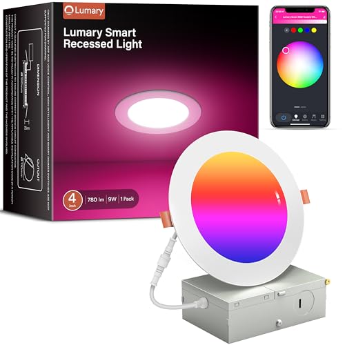 Lumary Smart Recessed Lighting 4 Inch, Color Changing LED Downlight 9W 780LM, Wi-Fi Bluetooth Soffit...