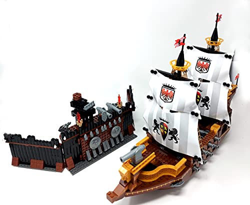 Modbrix Bausteine Schiff, 850 TLG. Klemmbausteine Set mit Segelschiff und Piraten Fort – Bild 8
