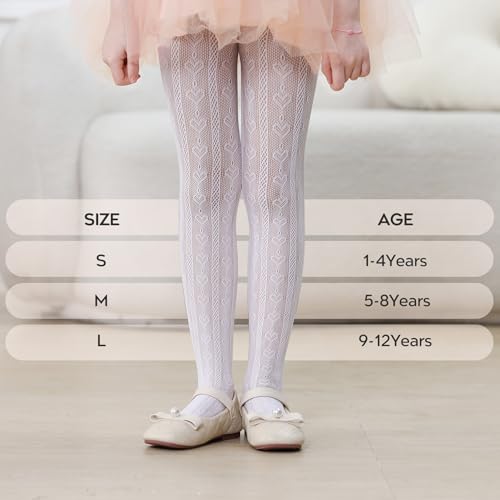 Image of Zando Girls Lace Tights Heart Butterfly Rose Patterned Fishnet Stockings for Toddler Girl Hollow Pantyhose 1T-12 Years