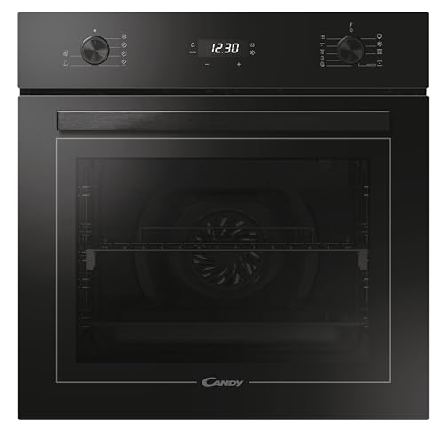 Candy FMBC 896S / Einbaubackofen mit Heißluft / 70 L/Pyrolyse Selbstreinigung mit Aquactiva/Versenkbare Knebel/Display mit Touch-Bedienung/Timer/Uhr / 9 Programme/Schwarz