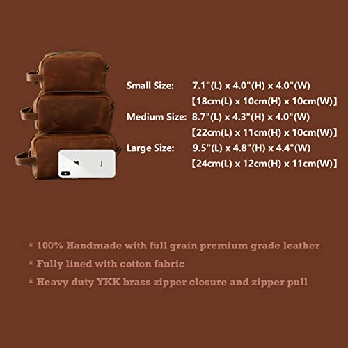 Toiletry Bag For Men Or Women,Full Grain Leather Handcrafted Vintage Travel Dopp Kit,Leather Toiletrytravel Pouch,Large Cosmetic And Bathroom Travel Shaving Bag，Fully Lined With Cotton Fabric #TOP4