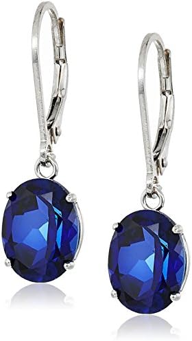 Amazon Collection 925 Sterling Silver 8 x 10mm Oval March Birthstone Created Blue Sapphire Dangle Earrings for Women with Leverbackss