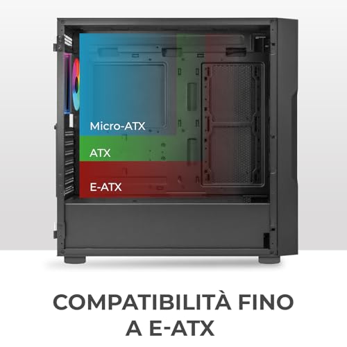 Smash SK200, Case PC Gaming ARGB Mid-Tower E-ATX, 4 Ventole PWM ARGB 120 mm, Supporta Radiatori da 360 mm, Pannello Frontale Mesh e Pannello Laterale in Vetro Temperato, Nero - Case PC - Immagine 1