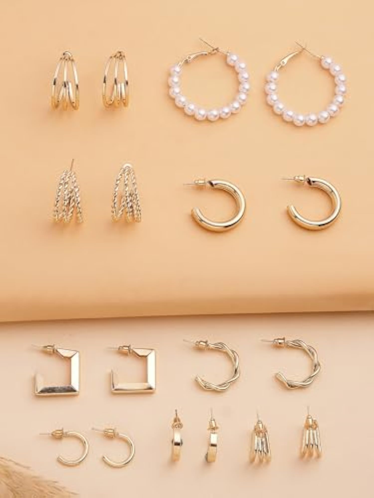 Set of 9 Plated Multi-Design Stud and Hoop Earrings