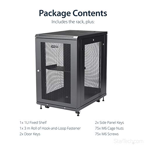 Startech.com 19" 18U Server Rack Cabinet - 4-Post Adjustable Depth 2 To 30" Network Equipment Rack Enclosure W/Casters/Cable Management/1U Shelf/Locking Doors And Side Panels (Rk1833Bkm) #TOP5