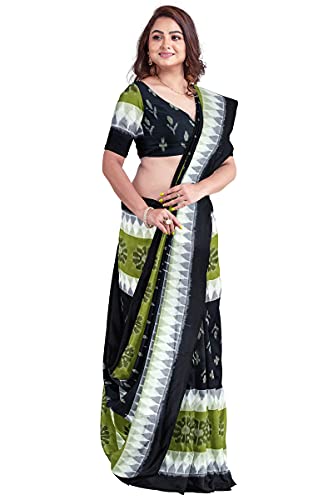 Image of Odisha Sambalpuri Handloom Ikat Women's Cotton Saree, Odisha Handloom Handmade Pure Cotton Khandua Saree, Ikkat Orissa Traditional Handloom Saree Without Blouse