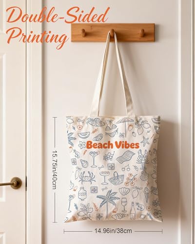 Image of Aesthetic Canvas Tote Bag for Women with Magnetic Buckle and Zipper Inner Pocket