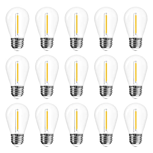 Jslinter 15 Pack Edison Bulb String Lights Outdoor, S14 Replacement Bulbs for Outdoor String Lights Waterproof 1W, E26 Base Led Light Bulb, 2700K Warm White Light Bulbs for Patio