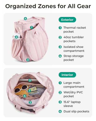 Image of BAGSMART Tennis Gym Bag for Women, Quilted Pickleball 15.6 inch Laptop Backpack