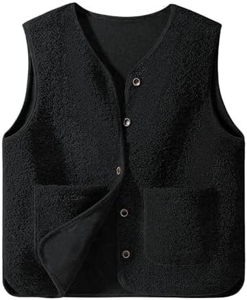 Yuson Girl Teddy Fleece Weste Damen Warm Ärmellose Westen Kurze | Leicht Plüsch Ärmellos Weste, Fleeceweste Herbst Winter, Bequem Lässig, Einfarbig mit Knöpfen