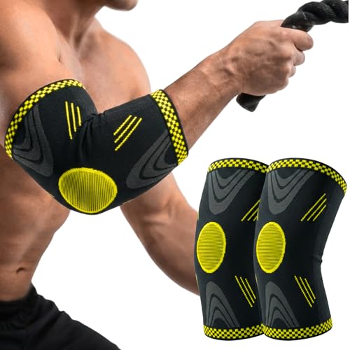 Image of BIONFIT Elbow Support Sleeve Pair for Men & Women | Compression Elbow Brace for Gym, Weightlifting, Tennis & Pain Relief | Breathable Anti-Slip Elbow Support