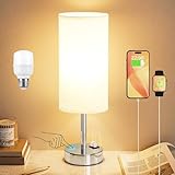 Dicoool Touch Table Lamp for Bedroom Nightstand - Bedside Lamp with USB-C USB-A Charging Ports White, 3 Way Dimmable Small Desk Lamp for Bedroom, Dorm Room, Office, Living Room, Reading, Bathroom
