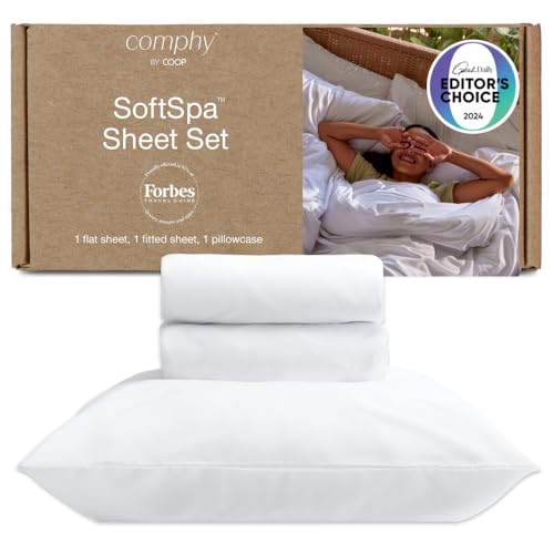 Image of Coop Home Goods Comphy SoftSpa Bed Sheet Set of 3 Pieces, White, Super Soft Twin XL Sheets, Flat and Fitted, Luxury Spa and Hotel Quality Bed Sheets and Pillowcase Set
