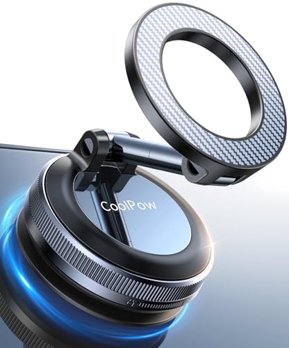 Coolpow【Newest Vacuum Magnetic Phone Holder for Car Phone Holder Mount【Movable Vacuum Suction】Magsafe Car Mount Cell Phone Holders for Your Car Accessories for Women Men for iPhone 17 16-Carbon Fiber