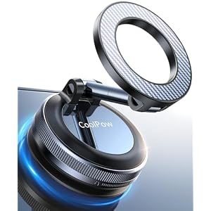 Coolpow【Newest Vacuum Magnetic Phone Holder for Car Phone Holder Mount【Movable Vacuum Suction】Magsafe Car Mount Cell Phone Holders for Your Car Accessories for Women Men for iPhone 17 16-Carbon Fiber