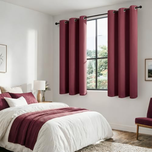 Image of MIULEE Burgundy Red 100% Blackout Curtains for Bedroom 40x45 Inch 2 Panels