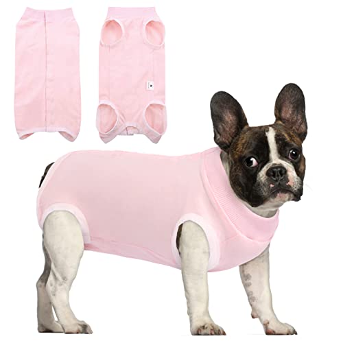 Image of SAWMONG Dog Recovery Suit, Recovery Suit for Dogs After Surgery, Dog Spay Surgical Suit for Female Dogs, Dog Onesie Bodysuit for Surgery Male Substitute E-Collar Cone, Pink, Large