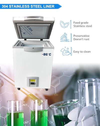 Image of Lab Deep Freezer, 28L, -86℃(-122.8℉) Ultra Low Temperature Freezer, Medical Freezer with Rollers, Laboratory Refrigerator for Storage, Research