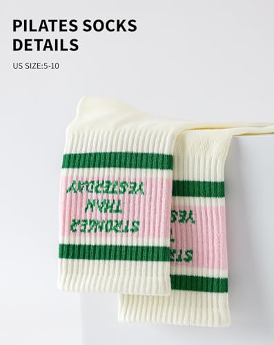 Image of Yawlsow Pilates Grip Socks for Women Yoga Grippy Socks Cute Barre Non Skid Athletic Crew Sticky Sock Workout Hospital