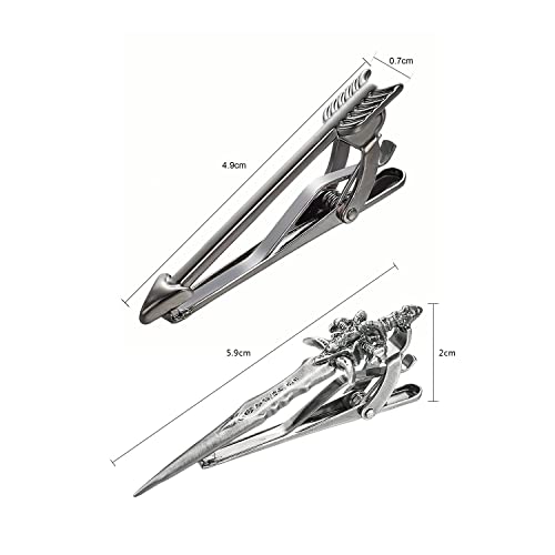 Image of 2Pcs Tie Clip Set for Men Unique Silver Gold Black Tie Clip Personalized Tie Bar Clip Fathers Day Birthday Wedding Jewelry
