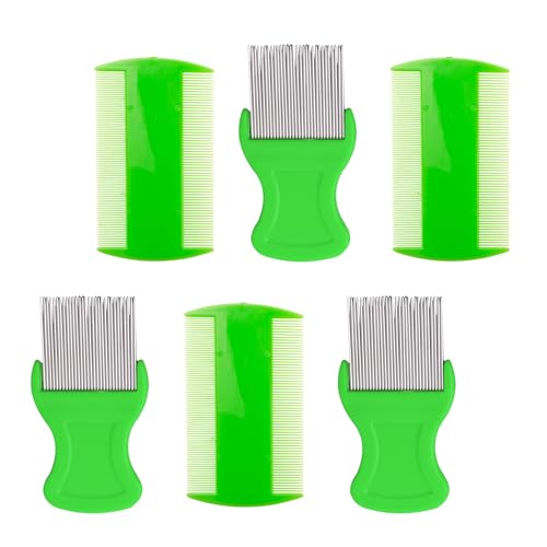 HESSION 6 Pack Flea Lice Combs Removal Dandruff Comb with Metal Teeth Double Sided Fine Combs Metal Teeth Flea Lice Combs for Pets Kids Adults Green