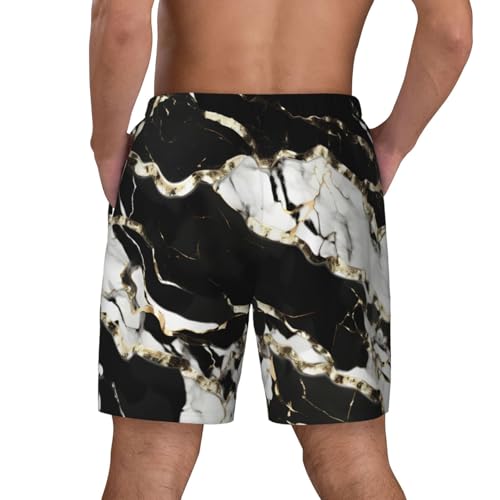 Short de plage double couche EdWal imprimé marbre noir et blanc homme