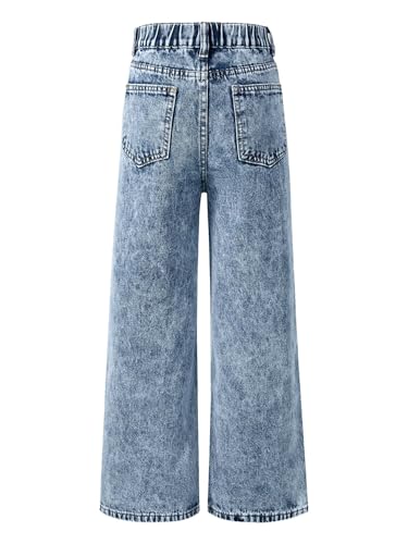 Kids Girls Ripped Jeans Baggy Wide Leg Denim Pants Casual Straight Leg Trousers Elastic Waist Cowboy Bottoms2