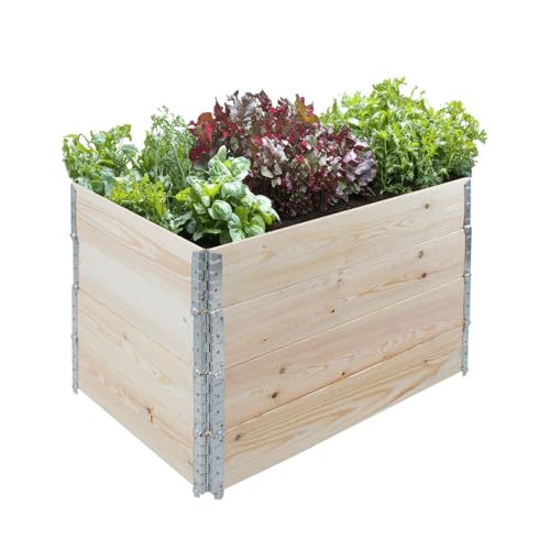 TRUTZHOLM Hochbeet aus Holz 120x80x80 cm Palettenrahmen 4-teilig stapelbar steckbar faltbar Pflanzbeet Beeteinfassung Holzrahmen Aufsatzrahmen für Europalette Garten Balkon Terrasse in Natur