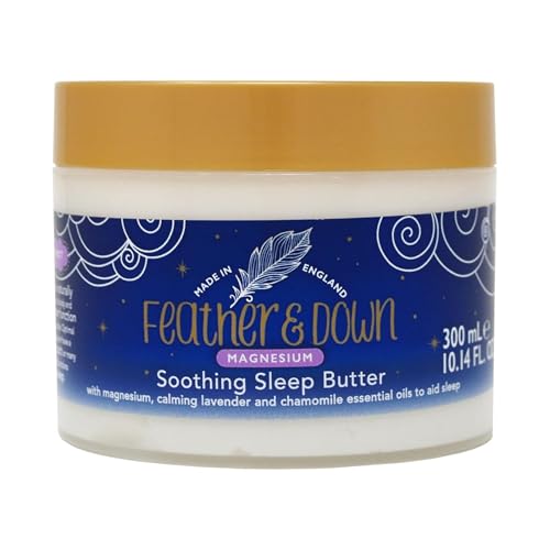 Feather & Down Wohltuende Magnesium-Schlafbutter (300ml) – mit Magnesium sowie beruhigendem ätherischen Lavendel- und Kamillenöl, um das Einschlafen zu fördern. Ohne Tierversuche. Vegan.