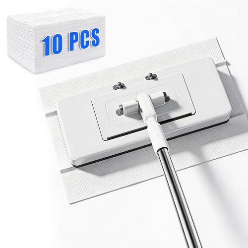 New 2-in-1 Push Clamp Lazy Mop â€“ Hands Free Flat Mop, Swiffer Mops Alternative, Compatible with Most Pads â€“ 360Â° Swivel & Adjustable Handle, Perfect for Homes with Kids & Pets, 10 Dust Cloths