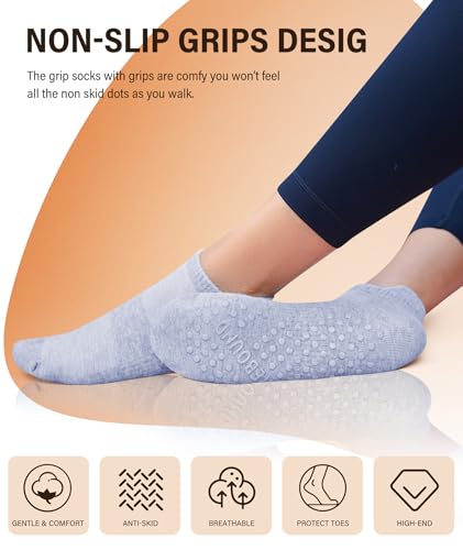 Image of DIBAOLONG Pilates Socks with Grips for Women Yoga Socks Non Slip Barre Hospital Socks 6-Pairs Grippy Ankle Socks