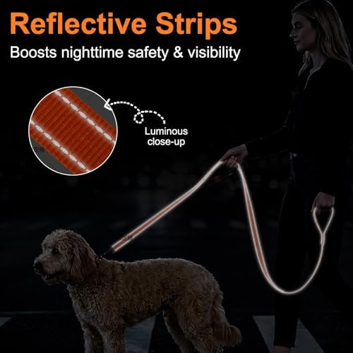 CLCKUMTU Heavy Duty Dog Leash with 2 Comfortable Padded Handles, 6FT Traffic Handle Extra Control, Highly Reflective Threads Leash for Small/Medium/Large Dogs (Orange) - 5