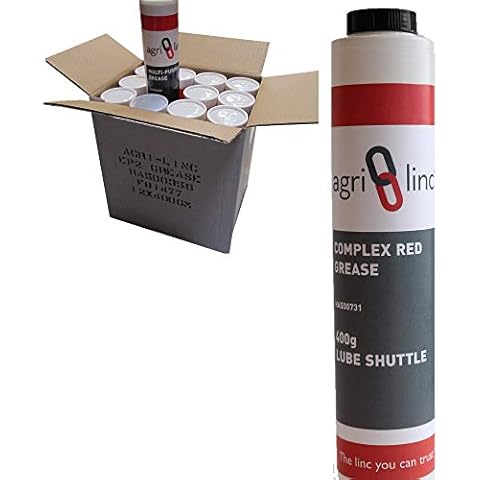Lube Shuttle Red Grease Cartridges, Box of 12, £3.47 per Cartridge, Red Grease for high Temperature & high Pressure, EP2 Complex Lithium Red Grease 400g/14oz Lube Shuttle for Grease Gun, by Agri-Linc Cover