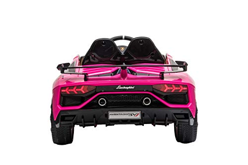 ES-TOYS Kinderfahrzeug - Elektro Auto Aventador SVJ - lizenziert - 12V7AH, 2 Motoren- 2,4Ghz Fernsteuerung, MP3, Ledersitz+Eva+Lackiert (Pink)