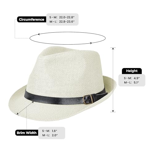 Image of Straw Trilby Fedora Hat for Men Women 1920s Panama Hat Short Brim Summer Beach Sun Hat with Band