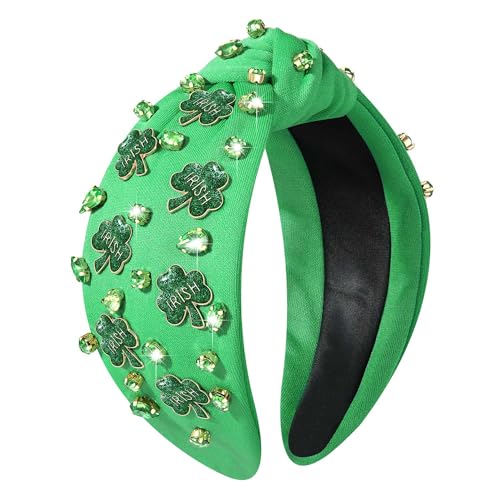 CEALXHENY St. Patrick's Day Hair Accessories, Green Shamrock Headband with Crystal Embellishment, Women Headband for Irish Holiday Gifts, Party Decorations, Festive Outfits (Shamrock F)