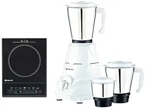 Bajaj Majesty ICX Neo 1600W Induction Cooktop with Pan sensor and Voltage Pro Technology, Black & Bajaj Rex 500W Mixer Grinder with Nutri-Pro Feature, 3 Jars, White