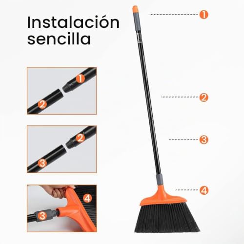 Miniatura 5 de Treelen Escoba Resistente, Escoba Angular De Mango Largo De 14.5 Pulgadas De Ancho Para Garajes, Patios, Aceras, Cubiertas Y Superficies Al Aire Libre, Hogar, Cocina, Habitación,