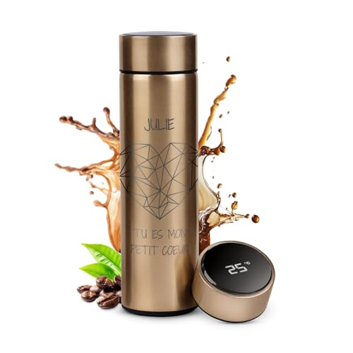 Maverton Mug Isotherme personnalisé Cadeau Femme - Tasse en inox avec Afficheur de température LED - Thermos avec gravure pour amie - pour Saint valentin - Cadeau Noel - original - cafe