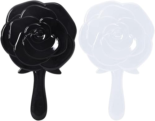 Espejo de maquillaje de mano para mujer, 2 piezas, espejo de tocador (negro y blanco)