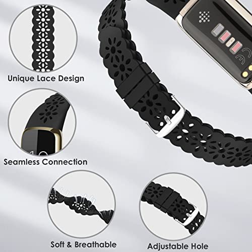 3 Pack Slim Sport Bands Compatible With Fitbit Luxe Band For Women, Soft Silicone Lace Thin Hollow-Out Replacement Wristbands Breathable Bands For Fitbit Luxe Fitness Smart Watch #TOP2