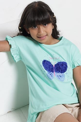 Image of Under Fourteen Only Girls Cotton Tops Collection - Round Neck, Crop Top, Full & Half Sleeve, Drop Shoulder, Ruffle Sleeve, Graphic Printed, Embroidered & Slub Knit Styles