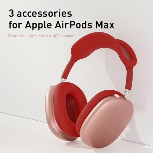 Woyinger 3 in 1 Case Cover for AirPods Max 2/1 (2026/2024/2020), Clear TPU Ear Cup/Silicone Earpad Case/Headband Cover, Anti-Scratch Accessories Set Compatible with Apple, Red by Woyinger - Image 2