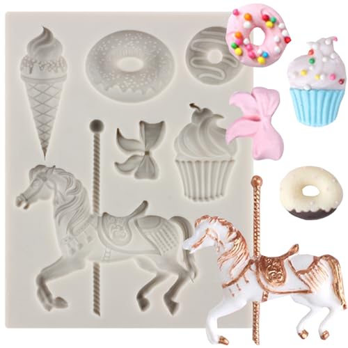 MINFEIDMS Carousel Horse Silicone Molds Merry-Go-Round Fondant Mold