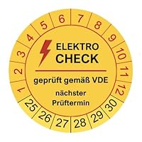 50 Prüfplaketten Elektrocheck 2024 - ø 30mm - 2025-2030 - nachhaltig - gelb - geprüft gemäß VDE - Nächster Prüftermin - Aufkleber Prüfaufkleber Prüfetiketten E-Check Elektrocheck